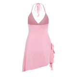 Women Dresses Summer Slim Fit Backless Short Skirt Lace V-neck Dress
