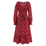 Women Date Dress V-neck Floral Skirt Dress