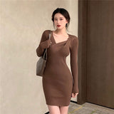 Women Maxi Dress Autumn Winter Retro Sexy Hip Knitwear Dress