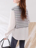 Women Knitted Pullover Autumn Striped Long-Sleeved Sweater