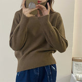 Women Knitted Pullover Turtleneck Sweater Vintage Loose Autumn Winter Coat