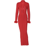 Women Dresses Sexy Backless Long Section with a Stand Collar Slim Long Sleeve Dress