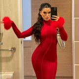 Women Dresses Sexy Backless Long Section with a Stand Collar Slim Long Sleeve Dress