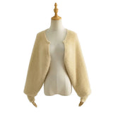 Women Sweater Knitwear Sexy Short Navel Knitted Top High Waist Loose Plush Cardigan Coat