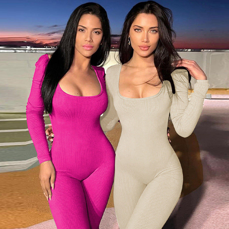 Women Jumpsuit Winter New Sexy Backless Lace up Slim Fit Long Sleeve Jumpsuit