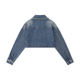 Women Jacket Five-Pointed Star Affixed Cloth Embroidered Short Denim Jacket