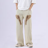 Men Jeans Pistol Patchwork Jeans Loose Retro Black Pants