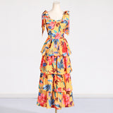 Women Dresses Spring Retro Printing Slip Dress Long Dress (Qymy0409)