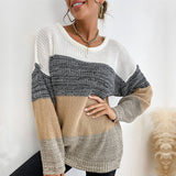 Women Knitted Sweater Autumn and Winter Leisure Women's Loose Color Matching Long Sleeve Sweater