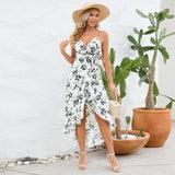 Women Date Dress Summer Sexy Suspender Dress Irregular Pattern Print Dress
