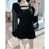 Women Dresses Lantern Sleeve Long Sleeve Shawl Sleeveless Dress