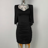 Women Dresses U-Collar Dress Hip Skirt Short Skirt Cardigan Coat