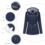 Women's Trench Coat Long-Sleeved Waterproof Mid-Length Trench Coat Women's Hooded Striped Raincoat