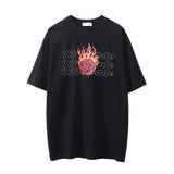 Men Vintage T-Shirt Rose Flame Printed Short Sleeve T-shirt