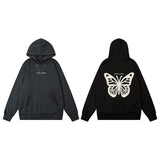 Men Hoodie Vintage Butterfly Affixed Cloth Embroidered Hooded Sweater