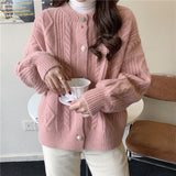 Women Knitted Cardigan Loose Pink Knitted Cardigan Sweater Coat