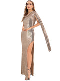 Women's Evening Gown Sexy Backless One-Shoulder Ribbon Sequins Dress Evening Dress