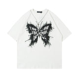 Men T Shirt Butterfly Graffiti Necklace Couple Short Sleeve T-shirt