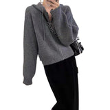 Women Knitted Cardigan Fall Winter Hooded Sweater Cardigan Loose Leisure Short Knitted Coat