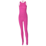 Women Jumpsuit Summer Sexy Backless Lace up Solid Color Jumpsuit