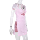 Women Dresses Sexy Lace Short Sleeve Hollow out Mini Dress