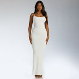 Women Dresses Sling Backless Lace up Long Slim Fit Dress (Bla0420)