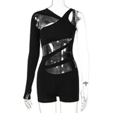 Women Jumpsuit Summer Hollow Shoulder Sleeve Short Jumpsuit