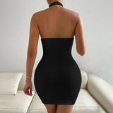 Women Dress Summer New Sexy Backless Stand Collar Sleeveless Sheath Dress