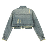 Women Jacket Ripped Short Denim Jacket Autumn Zipper Decorations Jacket