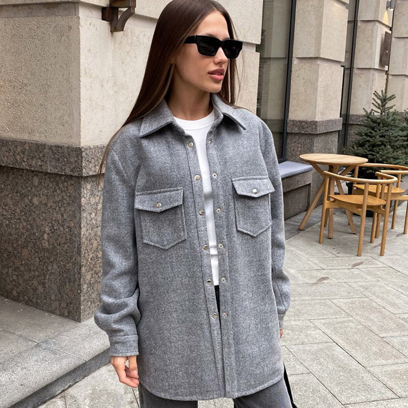 Women Trench Coat Vintage Woolen Coat Autumn and Winter Loose