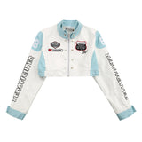 Women Jacket Short Embroidery PU Leather Jacket Baseball Uniform