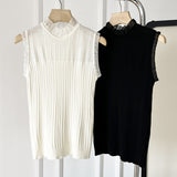 Women Sweater Knitwear Spring/Summer Knitted Camisole Lace Sleeveless T-shirt