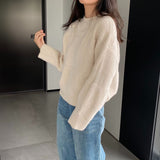 Women Winter Knitted Sweater round Neck Thick Sweater Autumn and Winter Loose-Fitting Long Sleeve Sweater 8t3120