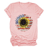 Sunflower Print Short Sleeve Casual Crew Neck T-Shirt Top