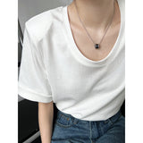 Women T Shirt U Collar Short Sleeve T-shirt Loose Sleeve T-shirt