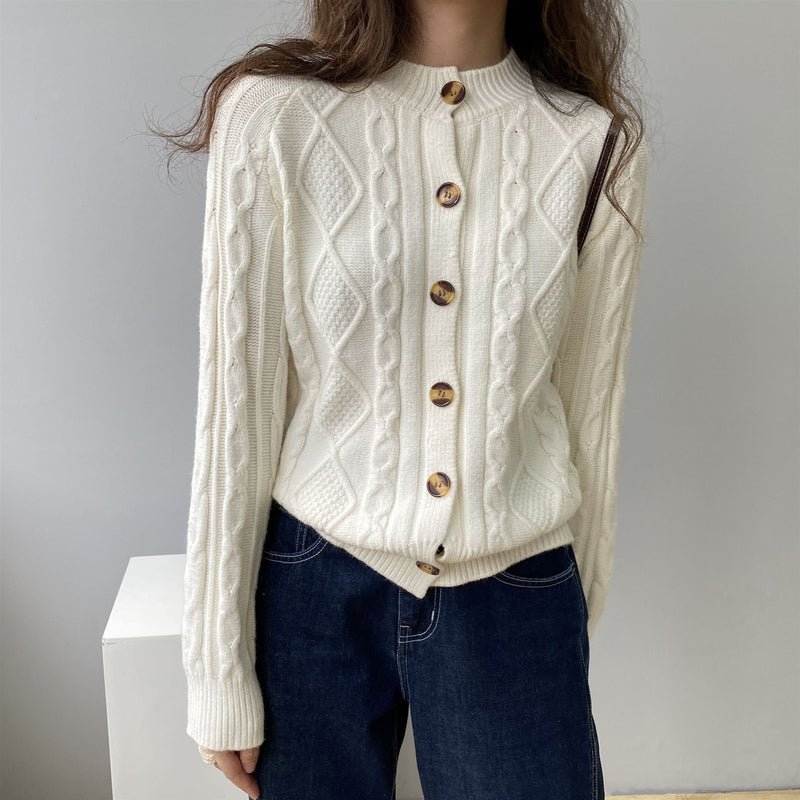 Women Cardigan Sweater Autumn and Winter Single-Breasted round Neck Sweater Cardigan 8t8157