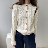 Women Cardigan Sweater Autumn and Winter Single-Breasted round Neck Sweater Cardigan 8t8157