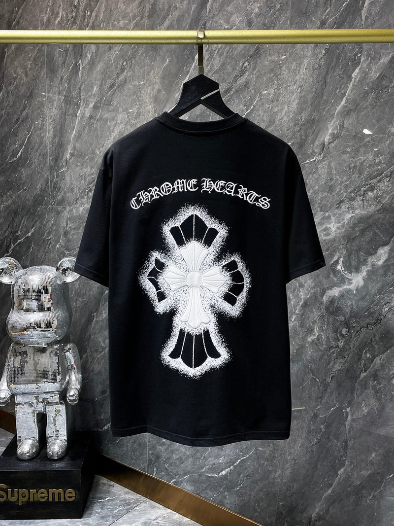 Chh Chrome Hearts T Shirts Embroidered Sanskrit Alphabet Cross Sports Loose Short Sleeve T-Shirt
