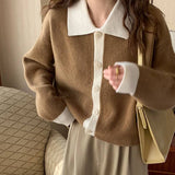Women Knitted Cardigan Autumn Spring Retro Lapels