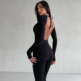 Women Jumpsuit Spring Sexy Backless Lace up Slim Fit Long Sleeve Jumpsuit