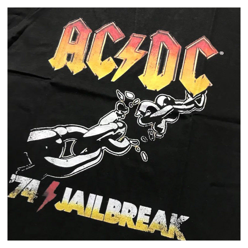 Men Vintage Rock Band T-Shirt Collarless Ordinary Casual Loose Cartoon Short Sleeve