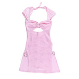 Women Dresses Sexy Lace Short Sleeve Hollow out Mini Dress