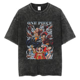 Washed and old T-shirt anime ONE PIECE short sleeve
