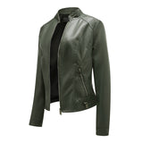 Red Leather Jacket Casual Leather Clothing Women's Stand Collar Zipper Slim Fit Motorcycle Clothing
