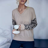 Women Knitted Sweater Autumn Leopard Print Long Sleeve