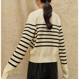 Women Knitted Cardigan Striped Knitted Cardigan Coat Autumn and Winter Retro Long-Sleeved Top