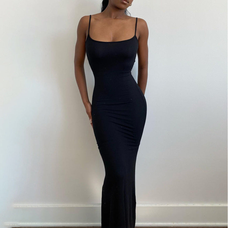 Women Dresses Casual Sleeveless Slim Fit Camisole Dress (Bla0420)
