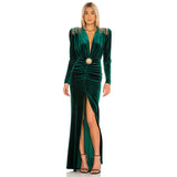 Women Dresses V-neck Sexy Velvet Dress Long Autumn and Winter Dress (Zns0409)