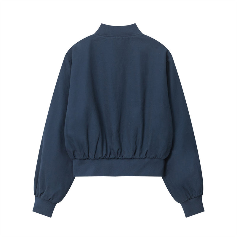 Women Jacket Letter Affixed Cloth Embroidered Baseball Uniform Jacket Loose Stand Collar Long Sleeve Jacket