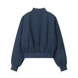 Women Jacket Letter Affixed Cloth Embroidered Baseball Uniform Jacket Loose Stand Collar Long Sleeve Jacket